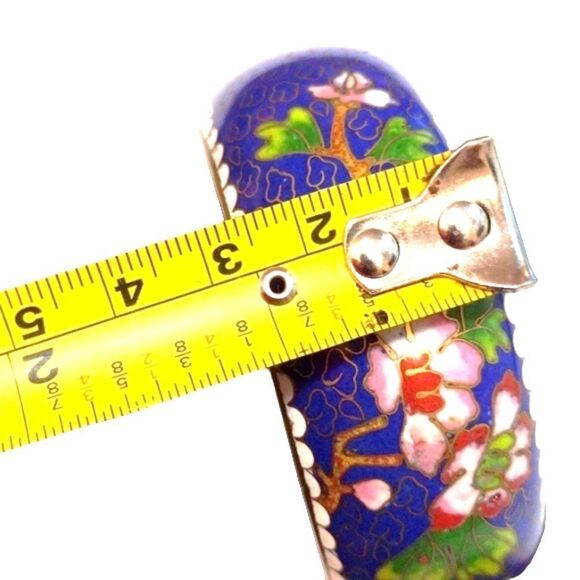 Vintage 1" Wide Chinese Peony Cloisonné Enamel Brass Bracelet Bangle Weight 90g - Picture 5 of 6